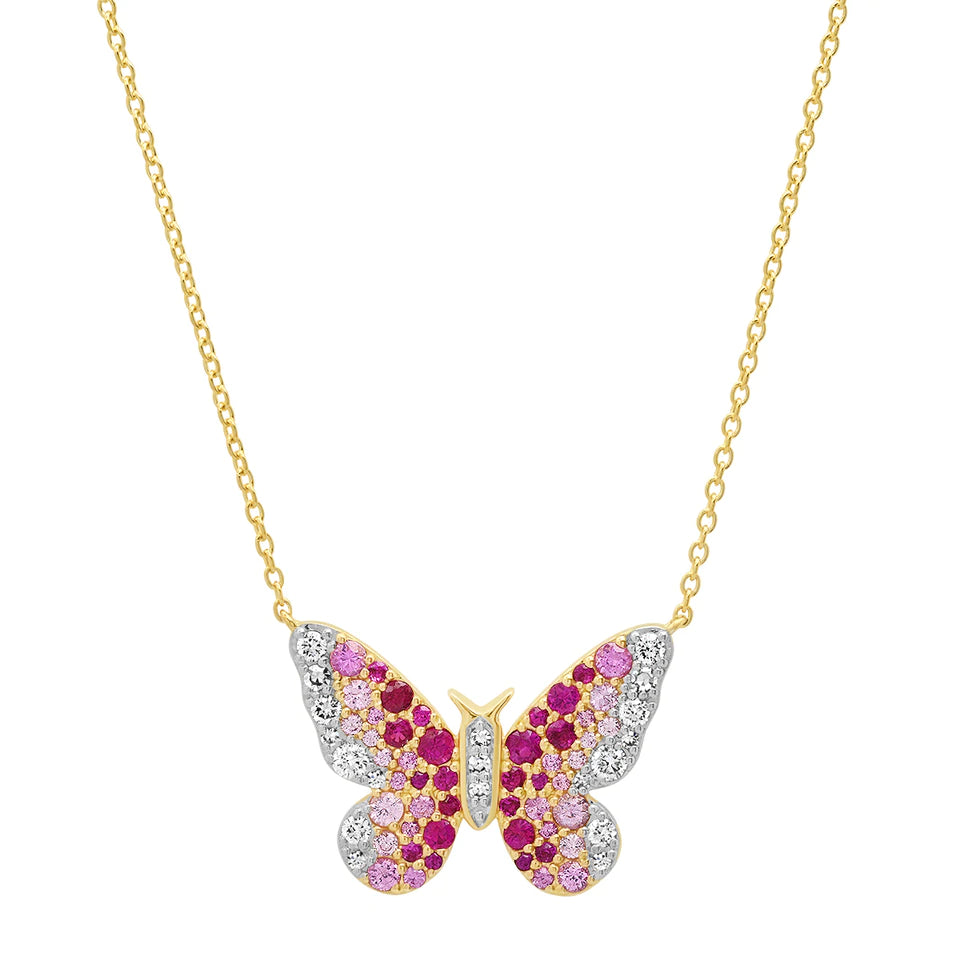 Pink and Diamond Ombré Butterfly Necklace - Millo Jewelry
