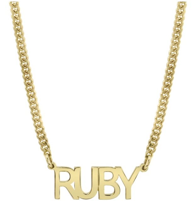 14K Gold Mini Cuban Link Personalized Block Nameplate Necklace - Millo Jewelry