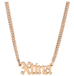 Load image into Gallery viewer, 14K Gold Mini Cuban Link Personalized Old English Nameplate Necklace - Millo Jewelry