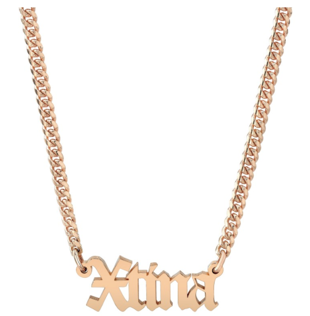 14K Gold Mini Cuban Link Personalized Old English Nameplate Necklace - Millo Jewelry