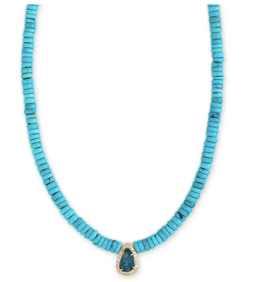 PAVE BLUE OPAL CENTER TURQUOISE HEISHI BEADED NECKLACE - Millo Jewelry