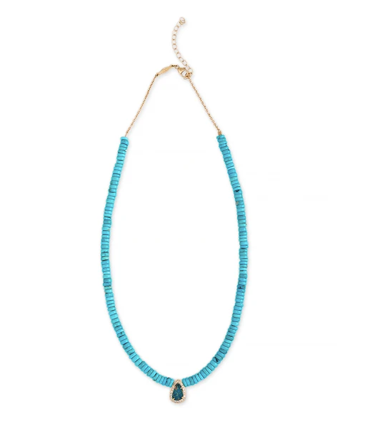 PAVE BLUE OPAL CENTER TURQUOISE HEISHI BEADED NECKLACE - Millo Jewelry