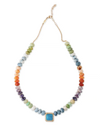 Load image into Gallery viewer, PAVE TURQUOISE SQUARE CENTER MULTI COLOR OPAL BEADED NECKLACE - Millo Jewelry
