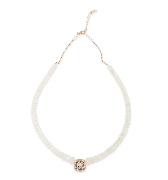 PAVE AQUAMARINE CENTER FACETED OPAL BEADED NECKLACE - Millo Jewelry