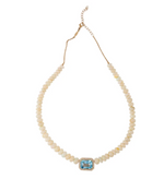 Load image into Gallery viewer, PAVE DIA PAVE BLUE TOPAZ CENTER GRADUATED SMOOTH OPAL BEADED NECKLACE - Millo Jewelry