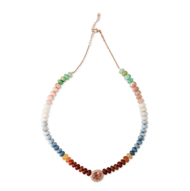 PAVE TOURMALINE OVAL CENTER MULTI COLOR OPAL BEADED NECKLACE - Millo Jewelry