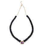 Load image into Gallery viewer, PAVE AMETHYST RECTANGLE CENTER FACETED SAPPHIRE BEADED NECKLACE - Millo Jewelry
