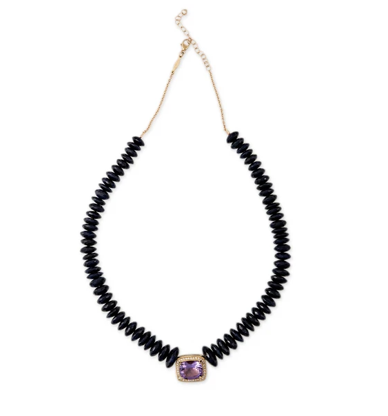 PAVE AMETHYST RECTANGLE CENTER FACETED SAPPHIRE BEADED NECKLACE - Millo Jewelry