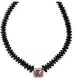 Load image into Gallery viewer, PAVE AMETHYST RECTANGLE CENTER FACETED SAPPHIRE BEADED NECKLACE - Millo Jewelry
