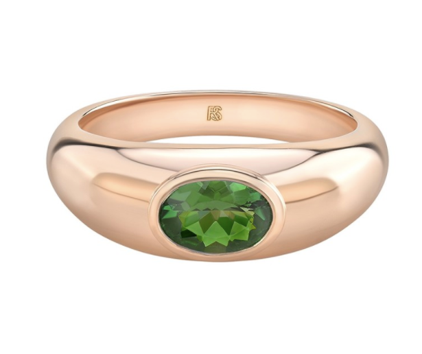 14K Gold Bezel Set Green Tourmaline Dome Ring - Millo Jewelry