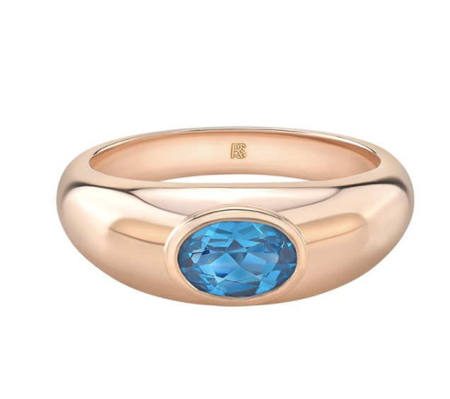 14K White Gold Bezel Set Blue Topaz Dome Ring - Millo Jewelry