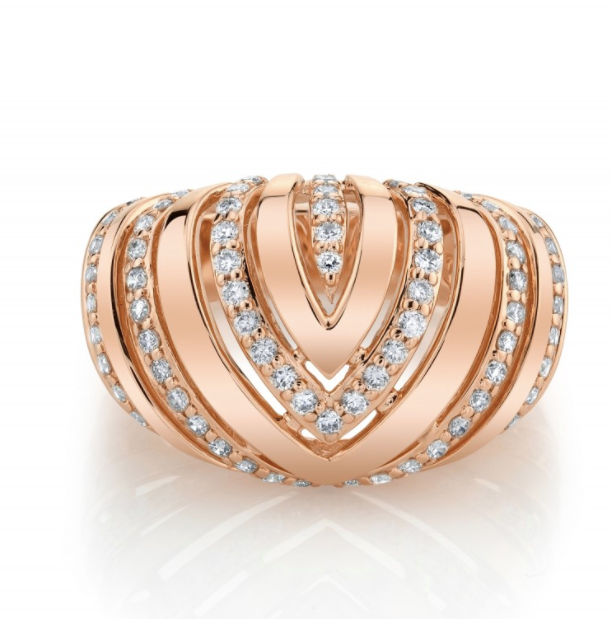 14K Gold Chevron Dome Ring - Millo Jewelry