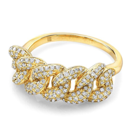 14k Gold Pave Diamond Cuban Link Ring - Millo Jewelry