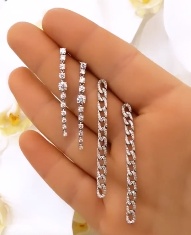 Long Diamond Chain Link Earrings - Millo Jewelry