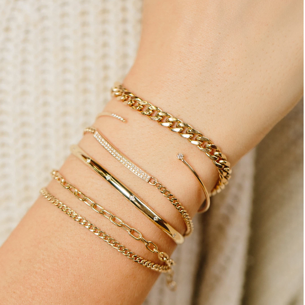 14K GOLD MEDIUM DOUBLE CHAIN BRACELET WITH CURB AND SQUARE OVAL CHAIN - Millo Jewelry