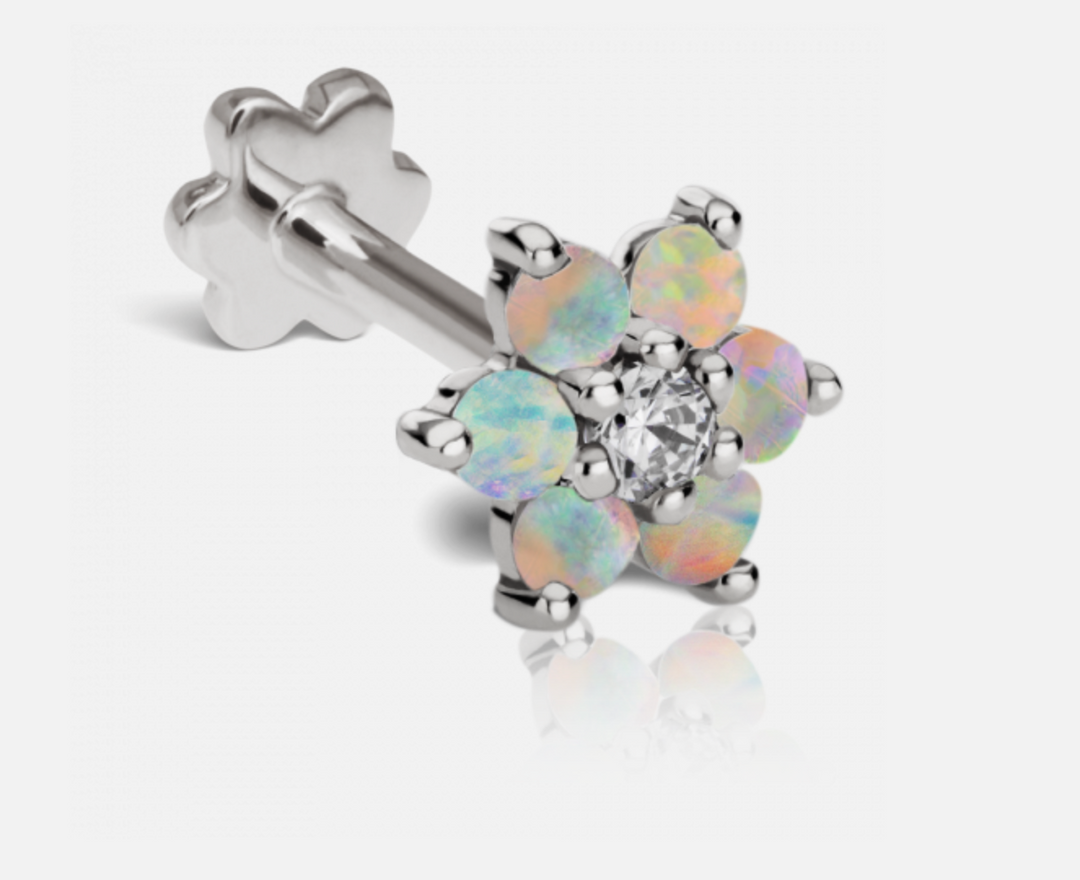 7.5mm Opal Flower with Diamond Center Threaded Stud - Millo Jewelry