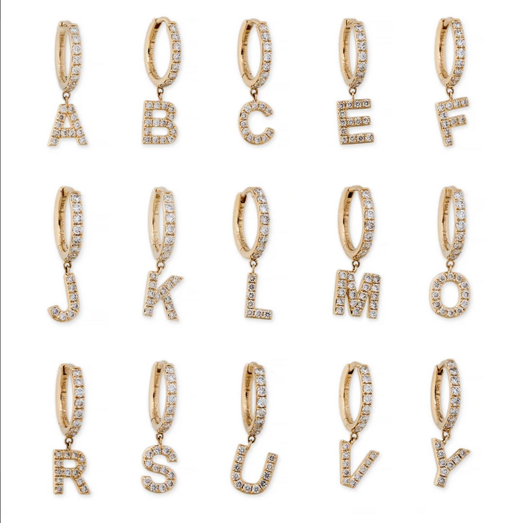 IN STOCK PAVE LETTER MINI HOOP - Millo Jewelry