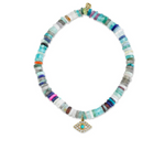 Load image into Gallery viewer, YELLOW GOLD &amp; DIAMOND BEZEL EVIL EYE WITH TURQUOISE ON RAINBOW OPAL HEISHI - Millo Jewelry
