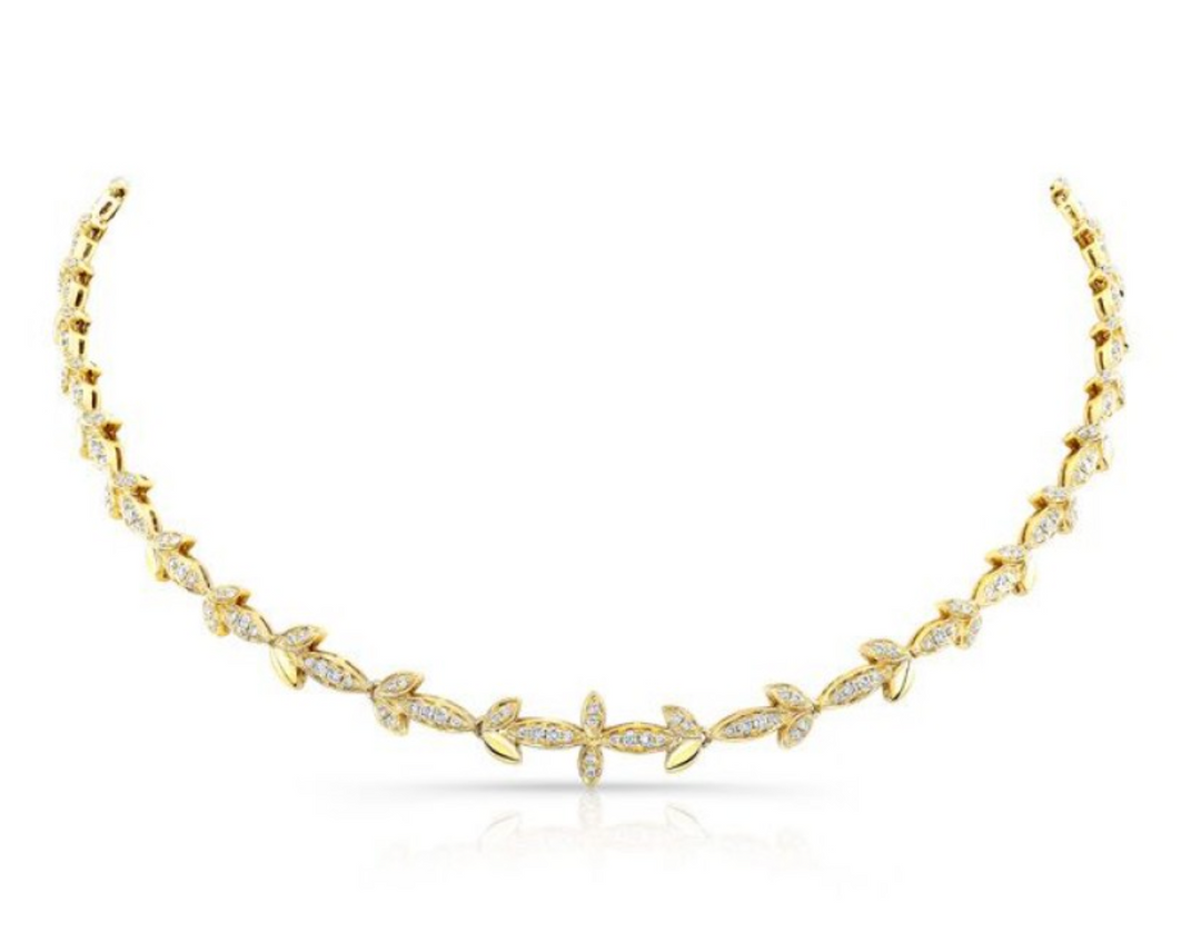 14K Yellow Gold Diamond Leaf Necklace - Millo Jewelry