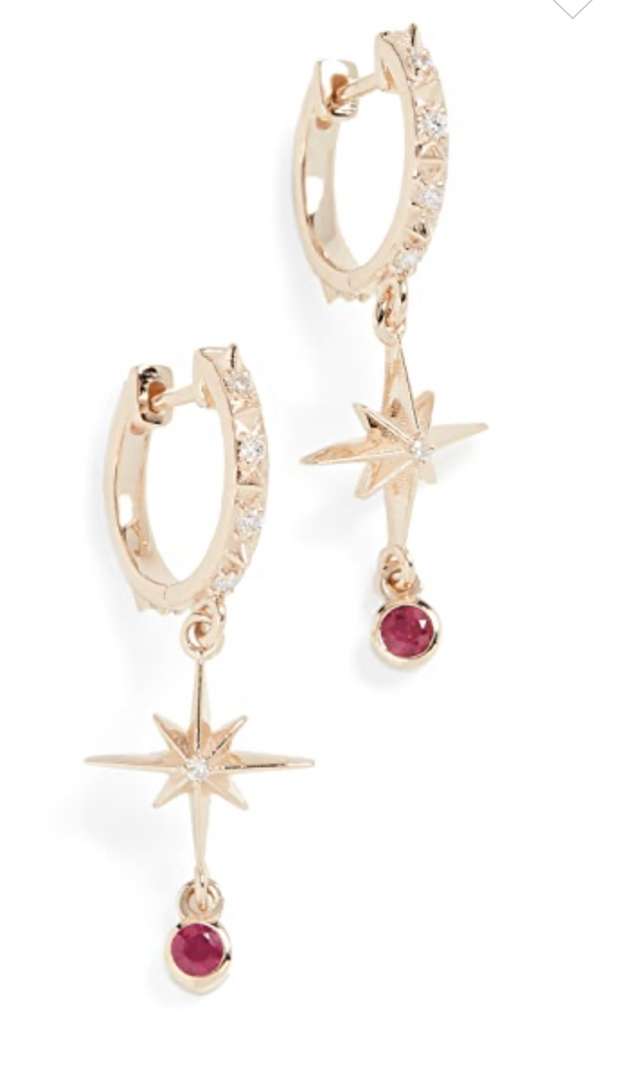 lucky star diamond hoop earrings pink sapphire - Millo Jewelry