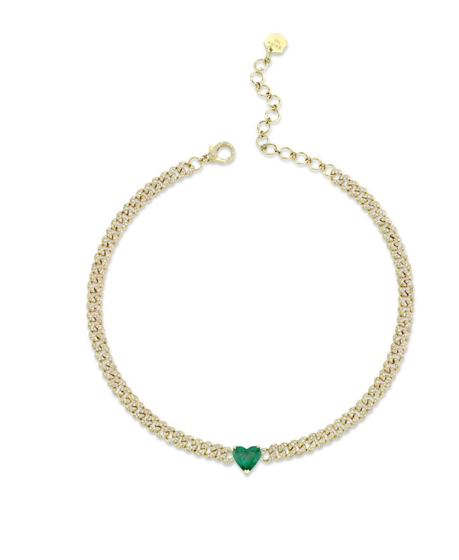 EMERALD HEART MINI PAVE LINK NECKLACE - Millo Jewelry
