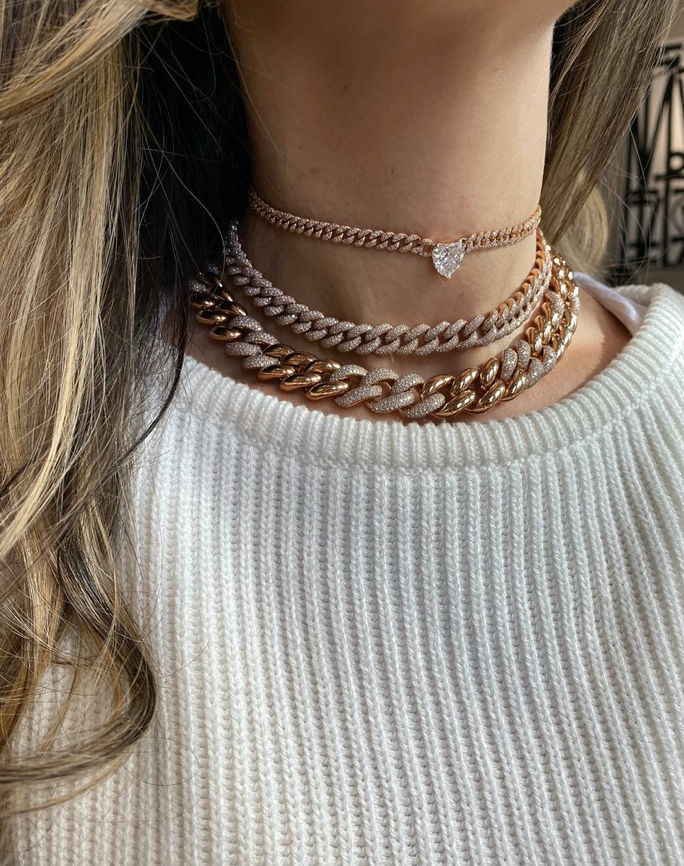 PAVE MINI LINK CHOKER WITH HEART DIAMOND CENTER - Millo Jewelry