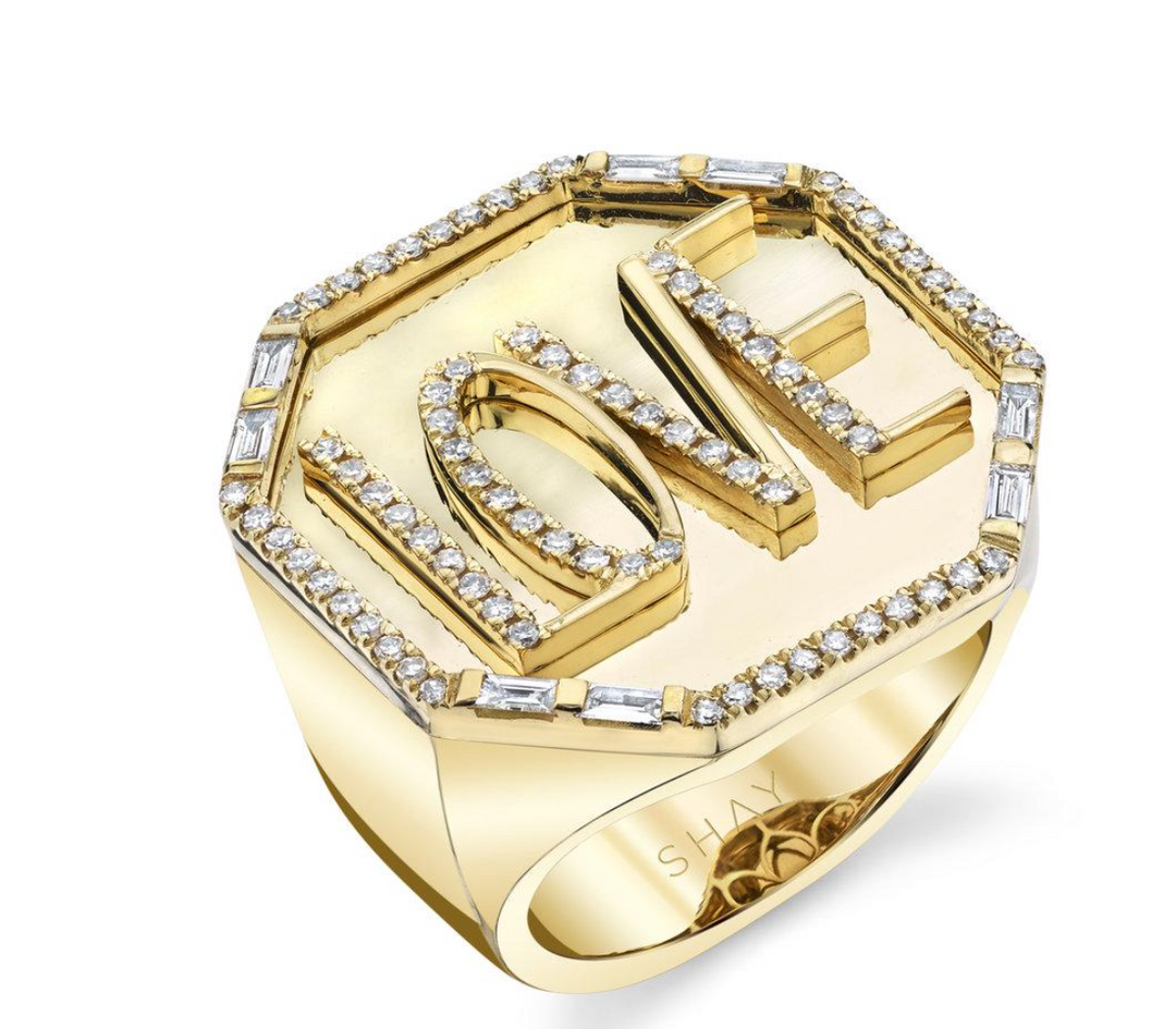 JUMBO LOVE OCTAGON SIGNET RING - Millo Jewelry
