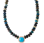 Load image into Gallery viewer, Pave Diamond Turquoise Rounded Square Center Dark Multi Blue Opal Beaded Necklace - Millo Jewelry