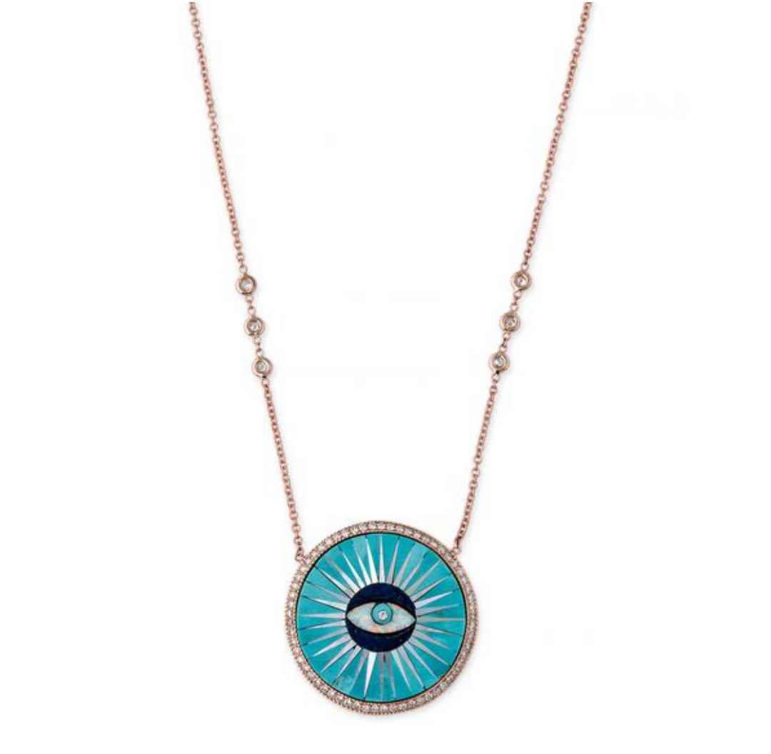 PAVE TURQUOISE INLAY EYE NECKLACE - Millo Jewelry