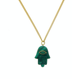 Load image into Gallery viewer, Green Malachite Emerald Marquise Hamsa Charm - Millo Jewelry

