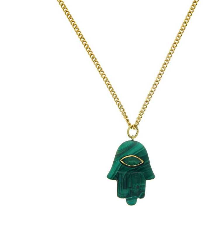 Green Malachite Emerald Marquise Hamsa Charm - Millo Jewelry