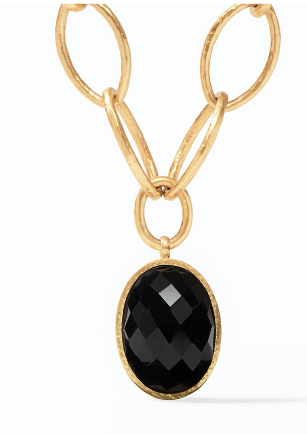 Fleur-de-Lis Statement Necklace Gold Obsidian Black Reversible - Millo Jewelry