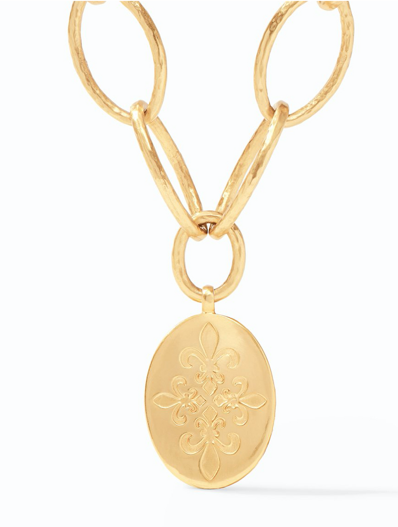 Fleur-de-Lis Statement Necklace Gold Obsidian Black Reversible - Millo Jewelry
