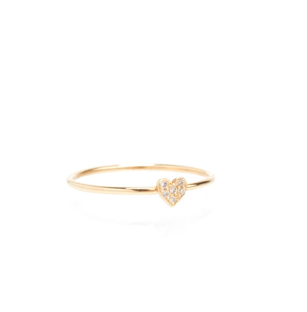 14K ITTY BITTY PAVE HEART RING - Millo Jewelry