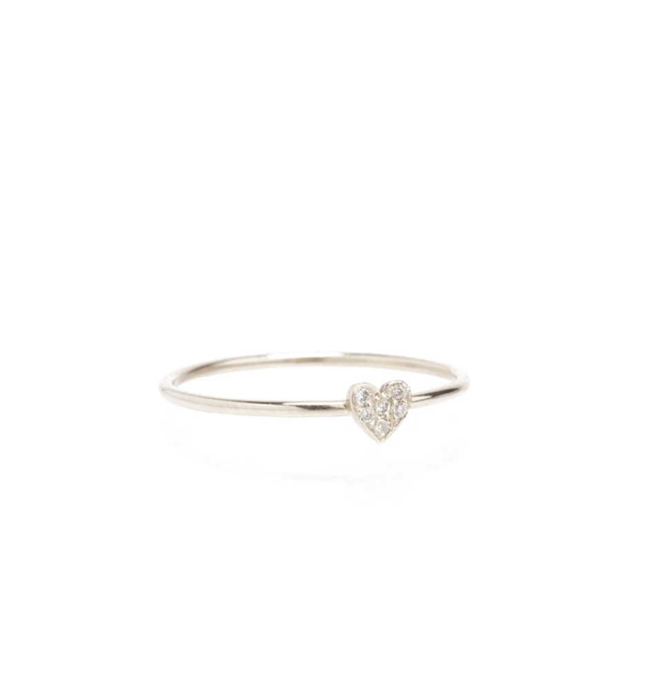14K ITTY BITTY PAVE HEART RING - Millo Jewelry