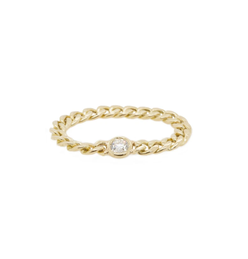 14K SMALL CURB CHAIN RING WITH FLOATING DIAMOND | IN STOCK - Millo Jewelry