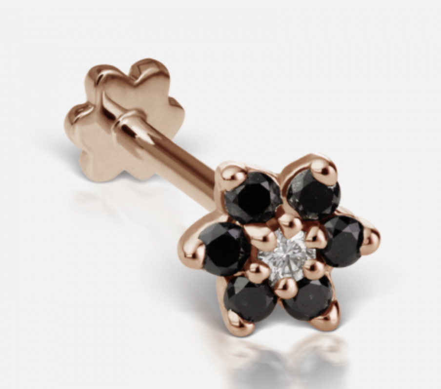 4.5mm Black Diamond Flower Threaded Stud - Millo Jewelry