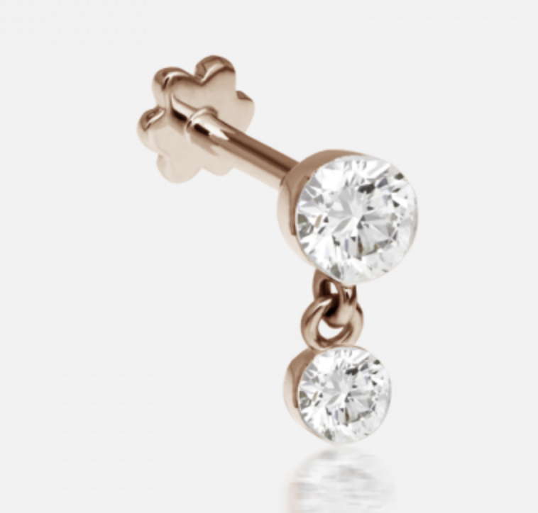 2mm-1.5mm Invisible Set Diamond Dangle Threaded Stud - Millo Jewelry