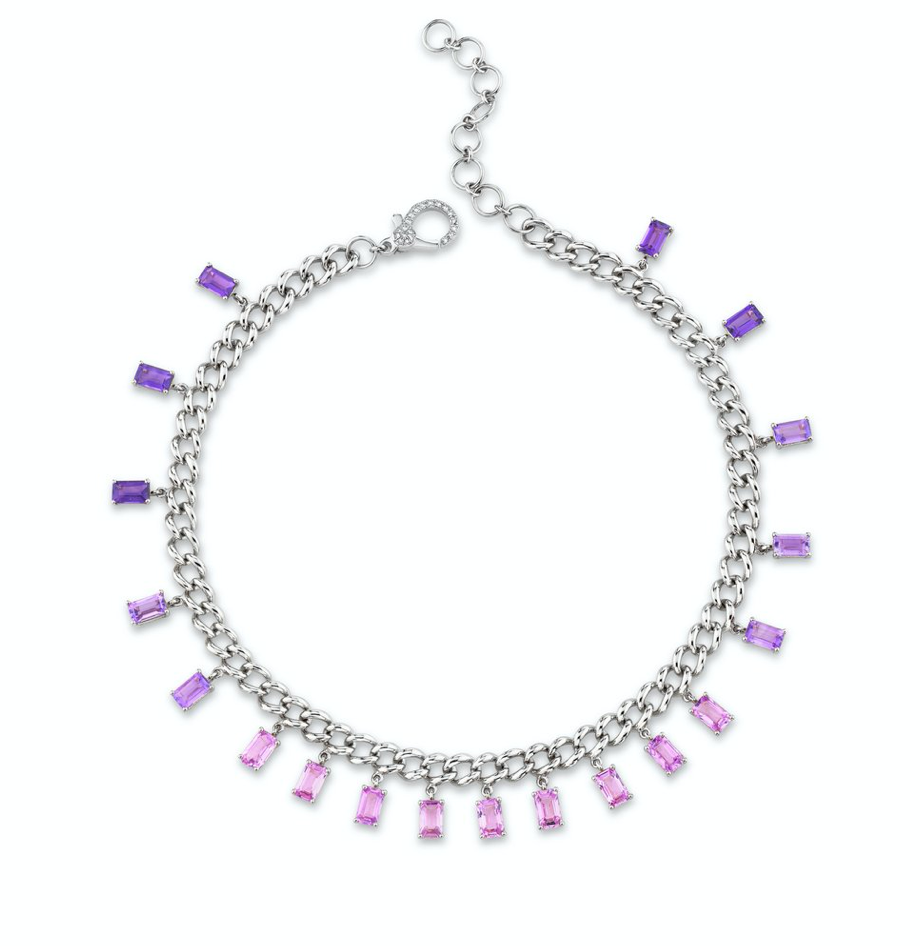Amethyst Ombre Baguette Drop Link Anklet - Millo Jewelry