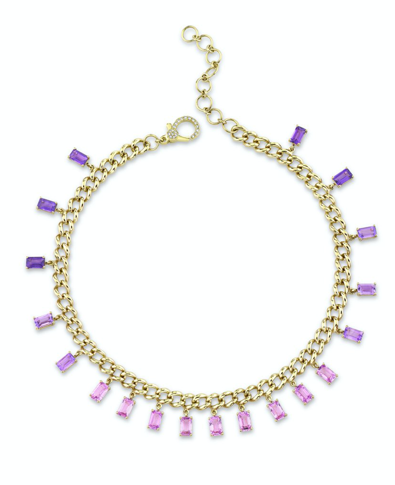 Amethyst Ombre Baguette Drop Link Anklet - Millo Jewelry