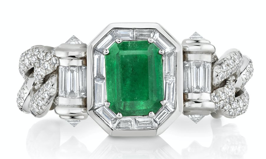 Emerald Halo Link Ring - Millo Jewelry