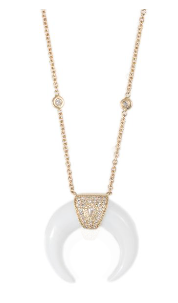 Rose Cut Diamond Center Double Bone Horn Necklace - Millo Jewelry