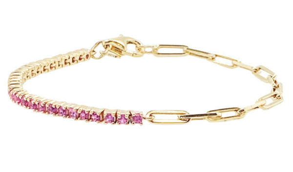 Half & Half Gemstone Tennis Paperclip Bracelet - Millo Jewelry