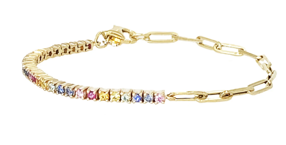 Half & Half Gemstone Tennis Paperclip Bracelet - Millo Jewelry