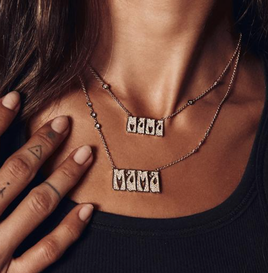 Pave Diamond Large MAMA Necklace - Millo Jewelry