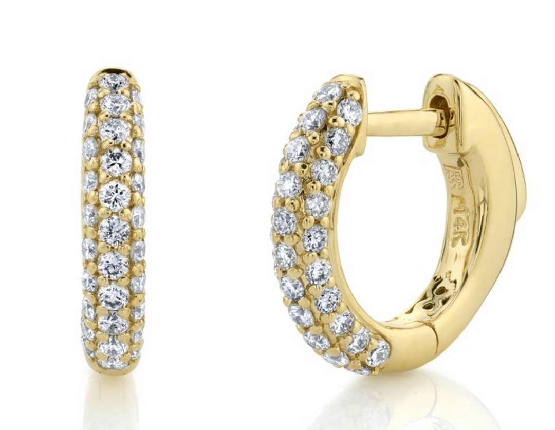 14k Gold Pave Diamond Huggie Hoops With Security Latch - Millo Jewelry