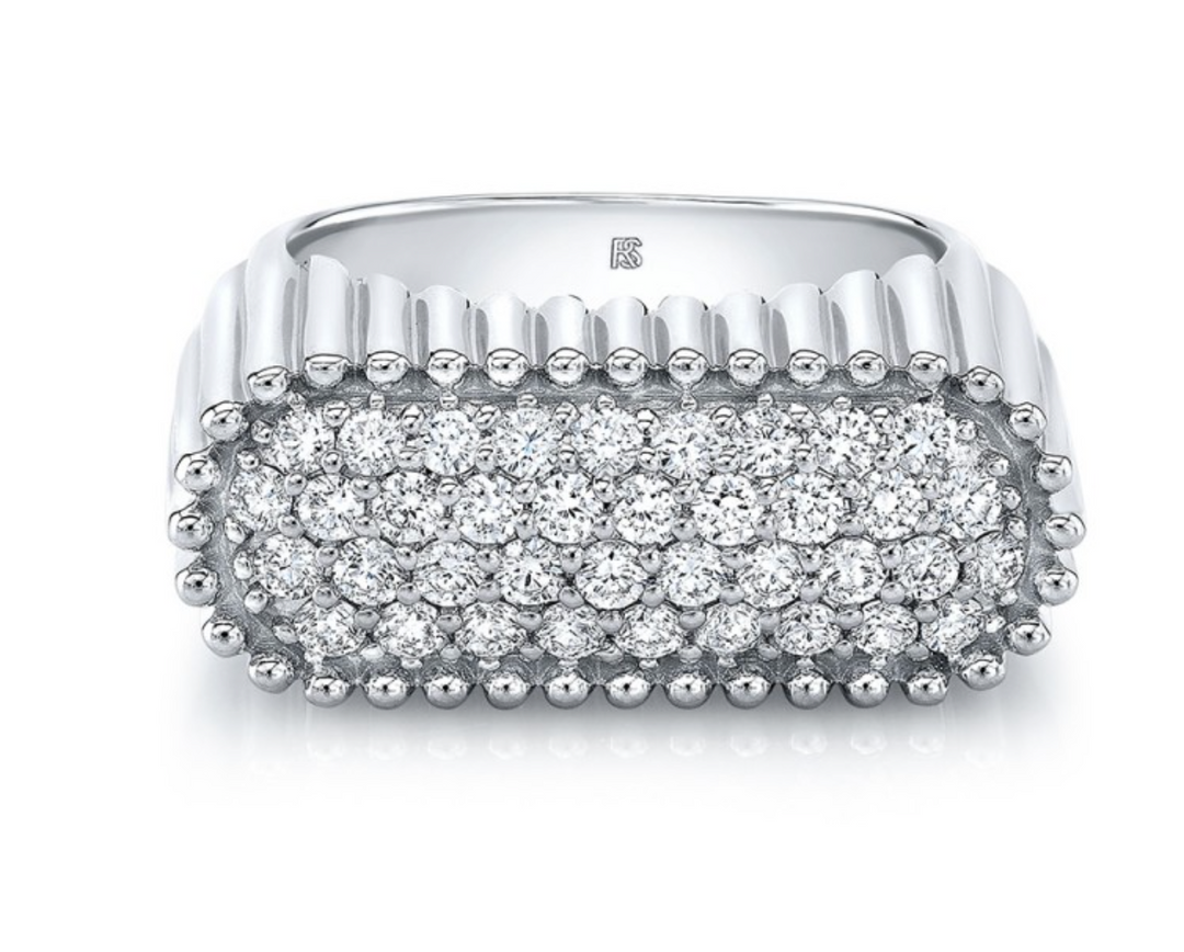 14K Diamond Fluted Signet Ring - Millo Jewelry