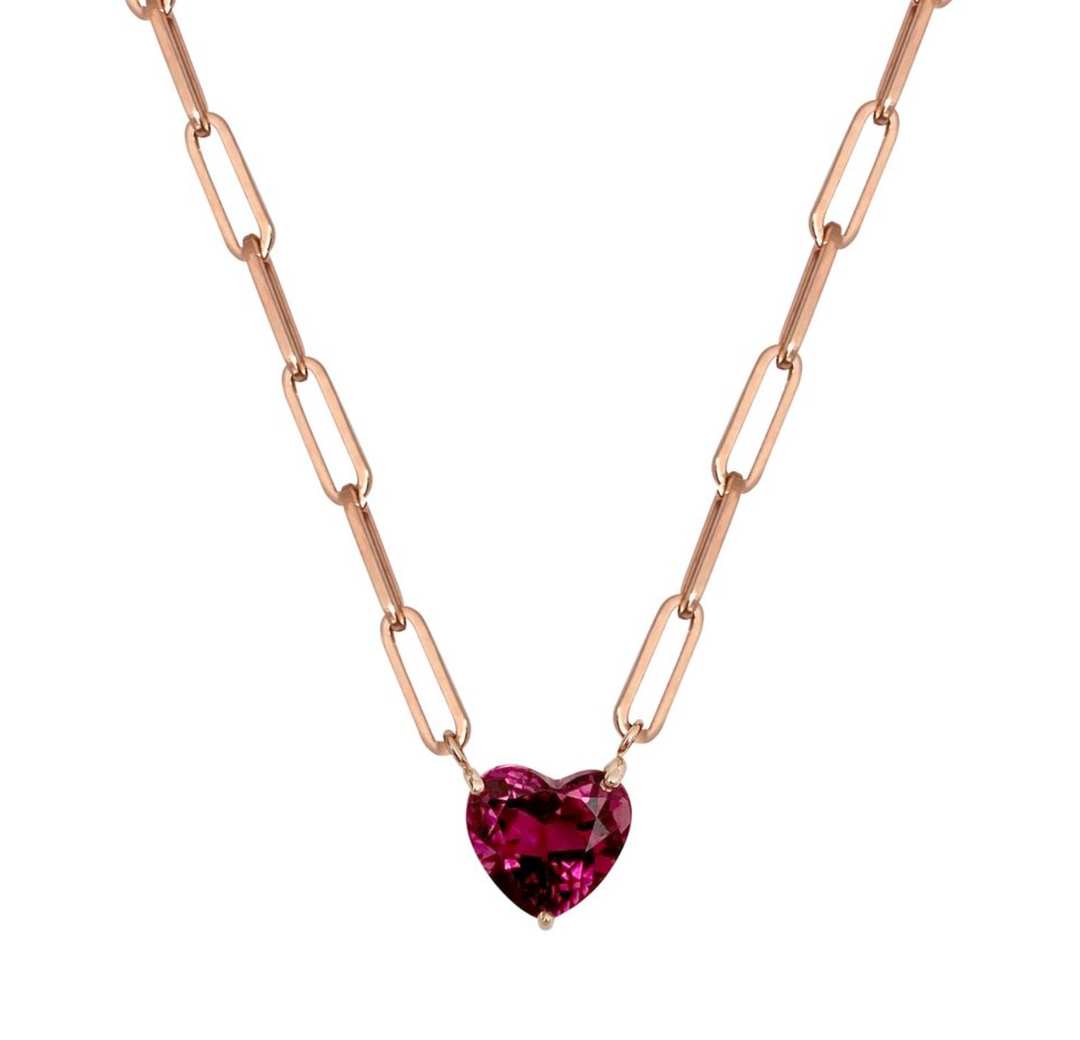Tourmaline Heart Paperclip Necklace - Millo Jewelry