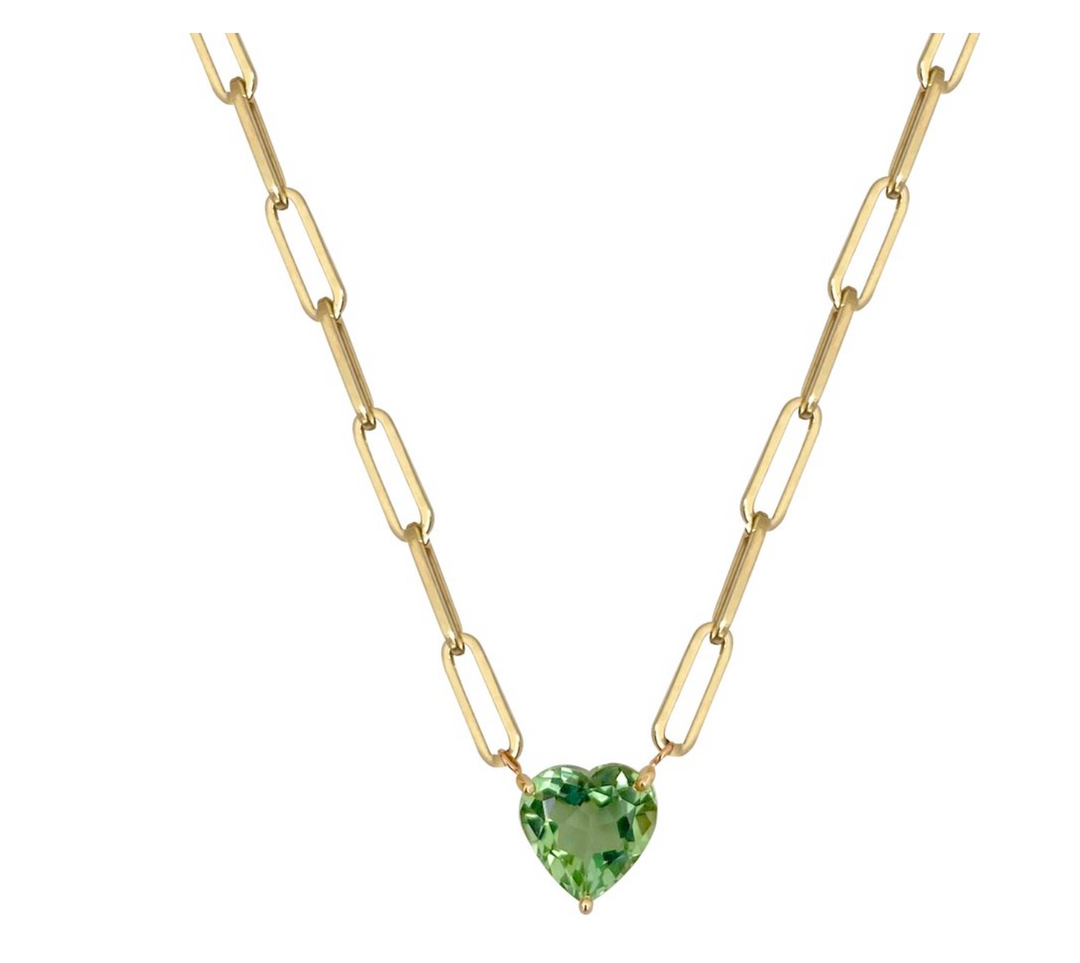 Tourmaline Heart Paperclip Necklace - Millo Jewelry