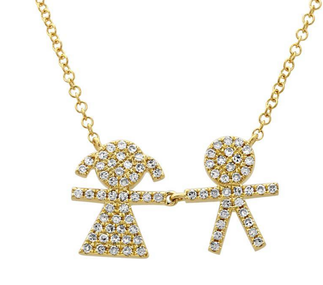 Girl Boy Pave Diamond  Necklace - Millo Jewelry